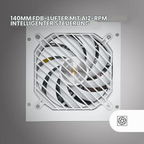 Mars Gaming MPZE750SIM, Modulares ATX Netzteil 750W, 10 Jahre Garantie, 80 Plus Silver +87%, 14 cm FDB Lüfter, AI2-RPM- und DC-DC-Technologien, Japanische Toshin Kyogo 105° Kondensatoren, Weiß Bild 6