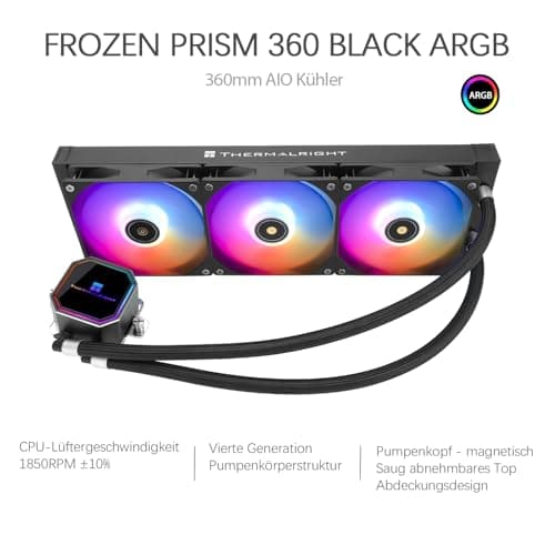 TR-Thermalright Frozen Prism 360 Black ARGB Flüssigkeit CPU Kühler, 360mm Aio Kühler, 3x120mm PM Lüfter-1850RPM, für AMD AM4 /AM5, Intel LGA1851/1700/1150/1151 Bild 4