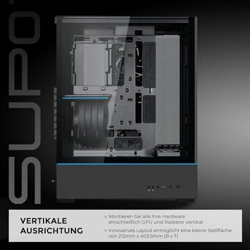 Lian Li SUP-01X PC-Gehäuse, Triple Cooling Chamber Design, 400mm GPU-Freiraum, unterstützt Radiatoren bis zu 360mm, DREI vorinstallierte 120mm Lüfter, Stahl, gehärtetes Glas, Schwarz Bild 6