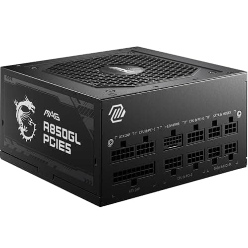MSI MAG A850GL PCIE5 Netzteil, 850W, 80 Plus Gold, voll modular, ATX 3.0, unterstützt PCIe 5.0 GPU, 120mm FDB Lüfter mit dynamischen Kugellager, Full-Bridge LLC, Schwarze Flackkabel - 7 Jahre Garantie 850W PCIE5 Bild 2