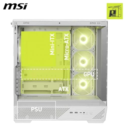 MSI MAG PANO 130R PZ Weiß - Mid-Tower-Gaming-PC-Gehäuse - Unterstützt GPUs bis zu 400 mm Länge, abnehmbare Staubfilter, USB 20Gbps (Typ-C), Back-Connect ATX & Micro-ATX Mainboard-Unterstützung Bild 8