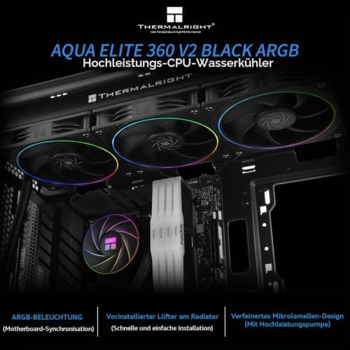 THERMALRIGHT Aqua Elite 360 ARGB V2 CPU Wasserkühler, 360 Aio CPU Kühler, 3 x120mm PWM Lüfter, S-FDB Lager, ARGB Fine Aperture Effect, für AMD/AM4/AM5, Intel LGA1150/1151/1200/2011/1700/2011 Bild 4