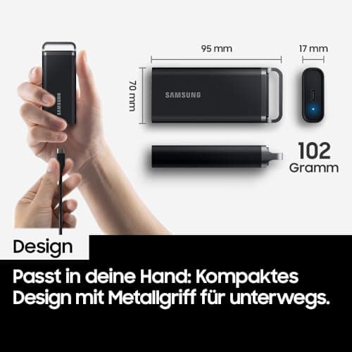 Samsung Portable SSD T5 EVO, 8 TB, USB 3.2 Gen. 1, 460 MB/s Lesen, 460 MB/s Schreiben, Externe Festplatte für Mac, PC, Android, Smart TVs und Spielkonsolen, Inkl. USB-C-Kabel, MU-PH8T0S/EU Bild 5