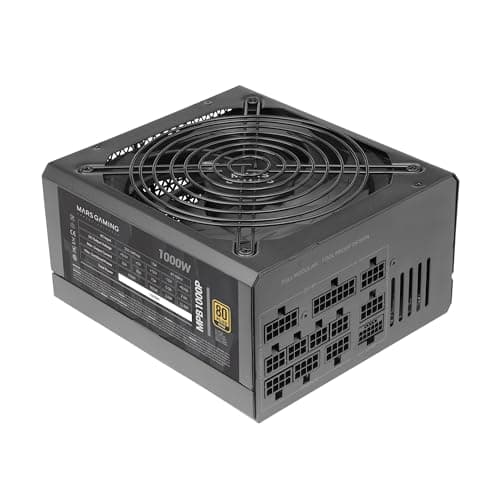 Mars Gaming MPB1000P, Modulares ATX 3.1 Netzteil 1000W, 10 Jahre Garantie, 80Plus Gold, 140mm AI-RPM Lüfter, Japanische Kondensatoren, PCIe 5.1 und APFC Unterstützung, DC-DC + SMD Technologie, Schwarz