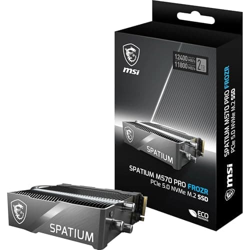 MSI SPATIUM M570 PRO FROZR SSD 2TB mit Kühlkörper - PCIe 5.0 NVMe M.2, 12.400MB/s Lesen & 11.800MB/s Schreiben, 3D NAND, integrierte Datensicherheit - 1400 TBW