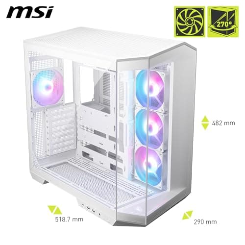 MSI MAG PANO 100R PZ Weiß ATX PC-Gehäuse - ATX-Kapazität & Back-Connect Mainboard Unterstützung, Vertikale GPU-Halterung, GPU-Halterung, Staubfilter, Doppelkammer, USB 20Gbps Typ-C Bild 4