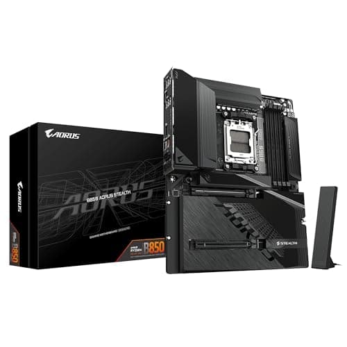 GIGABYTE B850 AORUS Stealth Mainboard – AMD Ryzen 9000 Series CPUs, digitales 14+2+2-Phasen-VRM, bis zu 8200 MHz DDR5 (O.C.), 2× PCIe-5.0-M.2 + 2× PCIe-4.0-M.2, Wi-Fi 7, 5-GbE-LAN, USB 3.2 Gen 2