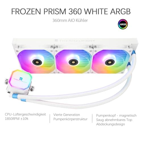 TR-Thermalright Frozen Prism 360 White ARGB Flüssigkeit CPU Kühler, 360mm Aio Kühler, 3x120mm PM Lüfter-1850RPM, für AM4 /AM5, Intel LGA1851/1700/1150/1151 Bild 4