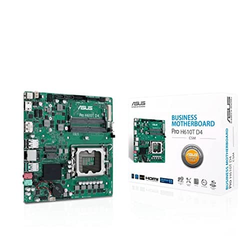 ASUS Pro H610T D4-CSM Business-Mainboard Sockel Intel LGA 1700 (Thin Mini-ITX, PCIe 4.0, DDR4, HDMI, DisplayPort, USB-A USB 3.2 Gen2)