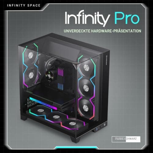 GAMEMAX Infinity PRO BK ATX PC-Gehäuse Schwarz mit gehärtetem Glas, 5X ARGB PWM-Lüfter vorinstalliert, USB 3.0 & Type-C, unterstützt Aura Sync & BTF, verdeckte Wasserkühlungsführung Bild 4