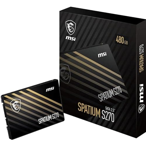 MSI SPATIUM S270 SSD 480 GB – SATA 3 2,5-Zoll-Solid-State-Drive, 500 MB/s Lesen und 450 MB/s Schreiben, 3D NAND, integrierte Datensicherheit, Center – 5 Jahre Qualität (250 TBW)