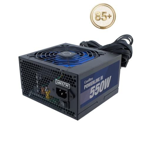 CoolBox Powerline 3 PC-Netzteil 550 W, ATX, 85 % Effizienz, ultra-leiser Lüfter 12 cm, SMD- und DC-DC-Technologie, Emi-Filter, lange Flachkabel, Schwarz Bild 4
