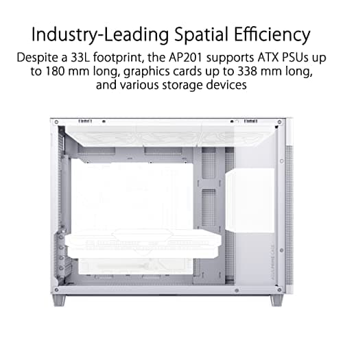 ASUS Prime AP201 Tempered Glass MicroATX Gehäuse weiß (33 Liter, unterstützt 360-mm-Kühler, Grafikkarten bis 338 mm Länge und Standard-ATX-Netzteile, USB-C Anschluss, Seitenteile aus Glas) Bild 5