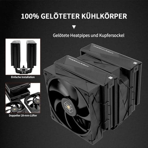 TR Royal Pretor 130 CPU-Luftkühler Schwarz, Dual Computer Tower, CPU Kühler 6 Heatpipes, Dual PWM Lüfter, AM4/AM5/Intel lga1851/1700/1150/1551/2011 RP130 BLACK Bild 8