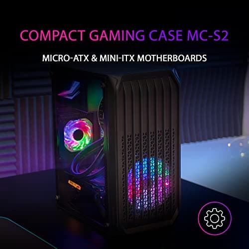 Mars Gaming MC-S2, Gehäuse PC Micro-ATX Ultra-Kompakt, Frontgitter, 2X FRGB-Lüfter, Full Side Window Gaming Gehäuse, Unterstützt Flüssigkeitskühlung bis zu 240mm, Schwarz Bild 4