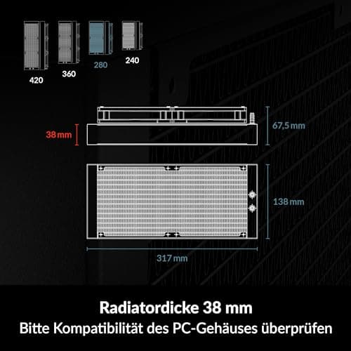 ARCTIC Liquid Freezer III Pro 280 A-RGB - Wasserkühlung PC, AIO CPU Wasserkühler, 2x140 mm, 38 mm Radiator, PWM-Pumpe, VRM-Lüfter, AMD AM5/AM4, Intel LGA1851/1700 Contact Frame - Schwarz schwarz Liquid Freezer III Pro 280 A-RGB Bild 7