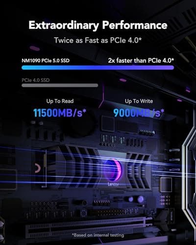 Lexar mit Kühlkörper 1 TB SSD PCle Gen5x4 NVMe, M.2 2280, PCIe 5.0 SSD, bis zu 11500 MB/s Lesegeschwindigkeit, Internal Solid State Drive für Spiele, Fotografie, Videobearbeitung und Design Bild 4