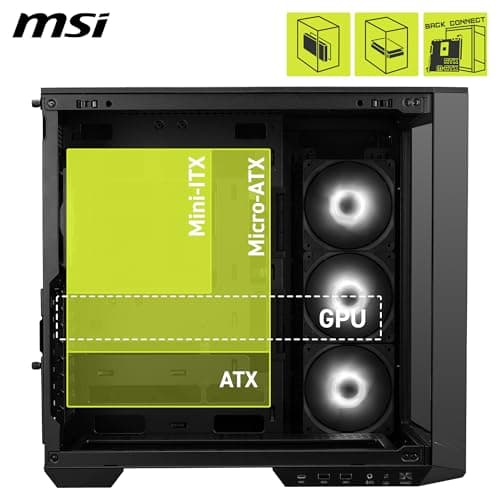 MSI MAG PANO 100R PZ ATX PC-Gehäuse - ATX-Kapazität & Back-Connect Mainboard Unterstützung, Vertikale GPU-Halterung, GPU-Halterung, Staubfilter, Doppelkammer, USB 20Gbps Typ-C Bild 8