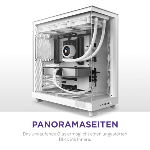 NZXT H6 Flow, CC-H61FW-01, Kompaktes Mid, Tower Gehäuse mit Zwei Kammern, Glaspaneele mit Panoramablick, Hochleistungs,Airflow,Panels, Inklusive 3 x 120 mm Lüfter, Weiß White H6 Flow Bild 4