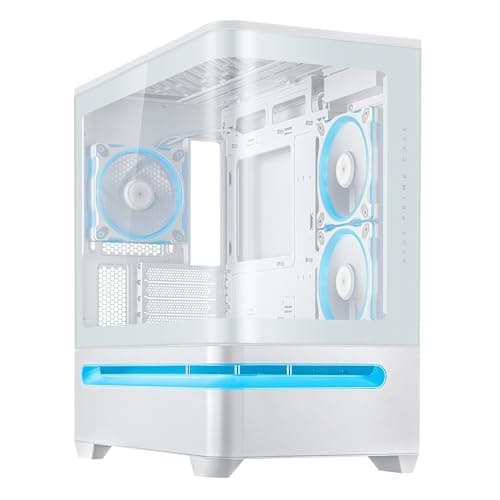 ASUS Prime AP202 ARGB White mATX PC Gehäuse (gebogenes Panorama Glaspanel, Aura Sync ARGB, GPU bis zu 420 mm, Installation von bis zu neun 120-mm-Lüftern, patentiertes Airflow-Design, Slot-Vent, Weiß)