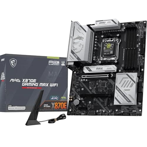 MSI MAG X870E Gaming MAX WiFi Mainboard, ATX - Unterstützt AMD Ryzen 9000/8000 / 7000 Prozessoren, AM5 - DDR5 Memory Boost (bis zu 8200+ MT/s OC), PCIe 5.0 x16, M.2 Gen5, Wi-Fi 7, 5G LAN