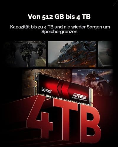 Lexar ARES 1TB SSD, M.2 2280 PCIe Gen4x4 1.4 interne NVMe-SSD. Bis 7.400 MB/s Lesen & 6.500 MB/s Schreiben. Für PS5, PC, Laptop, Gamer, Gestalter, Fachkräfte. Bild 8