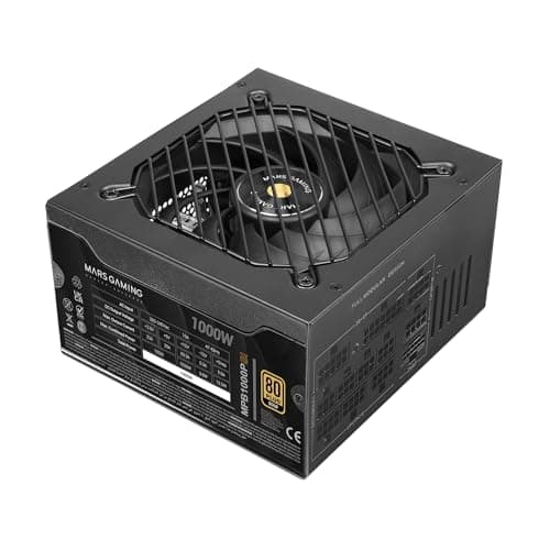 MARS GAMING MPB1000PSI, Vollmodulares ATX-Netzteil 1000W, 10 Jahre Garantie, 80Plus Gold 90%, SI-Lüfter 140mm, AI2-RPM, DC-DC und SMD Technologien, ATX 3.1 und PCIe 5.1 mit 12V 2x6 Anschluss, Schwarz