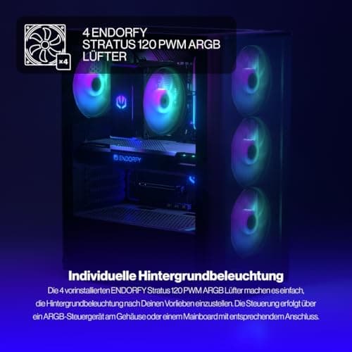 ENDORFY Ventum 200 ARGB PC-Gehäuse ATX mit Hartglas Seitenfenster | 4x Stratus 120 PWM ARGB Lüfter, PWM+ARGB Controller, Mesh Front, Radiator bis 360 mm, Schwarz Bild 6