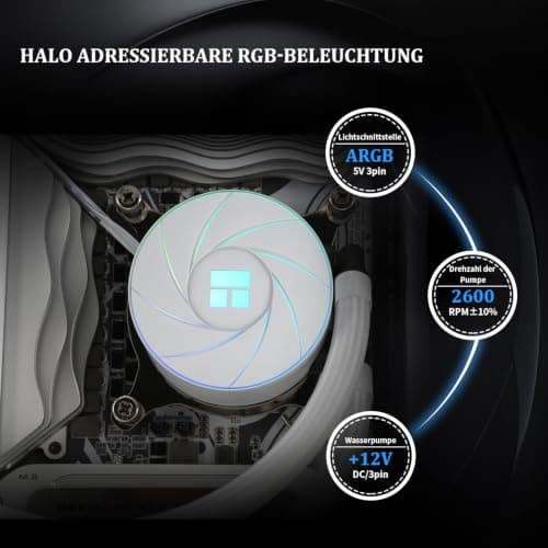 Thermalright AQUA ELITE 240 Weiß ARGB V2 CPU-Wasserkühler, 240 Aio CPU-Kühler, 2xTL-S12W PWM-Lüfter, ARGB-Feinblendeneffekt, für AM4/AM5, Intel LGA1150/1151/1200/1700/1851 240mm White Bild 8