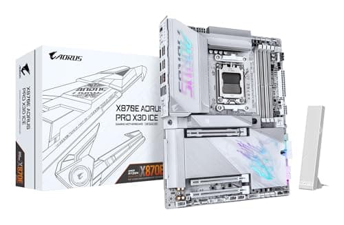 GIGABYTE X870E AORUS PRO X3D Ice Mainboard – Unterstützt AMD Ryzen 9000 Prozessoren, 18+2+2-Phasen Digital-VRM, bis zu 9000 Hz DDR5 (OC), 2 x PCIe 5.0 + 2 x PCIe 4.0, Wi-Fi 7, 5 GbE LAN, USB 4