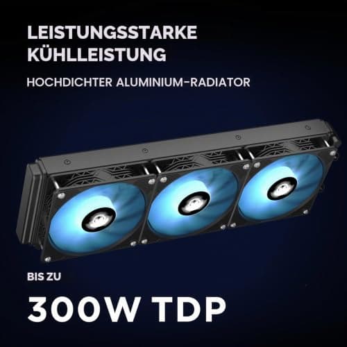 TZMRIT TK1 Farbiges Licht PC Aio Wasserkühlung 360mm CPU Kühler 800-1800RPM PWM Lüfter,Für LGA115X/1200/1700/1366/2011/2066,Für FM2/FM2+/AM3+/AM4/AM5 (360BK) 360 Black Bild 7