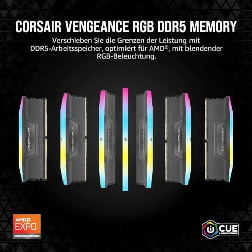 Corsair Vengeance RGB DDR5 64GB (2x32GB) 5200MHz C40 AMD Optimierter Desktop-Speicher (Dynamische Zehn-Zonen-RGB-Beleuchtung, Onboard-Spannungsregelung, AMD Expo-Kompatibilität) Kühles Grau Bild 4