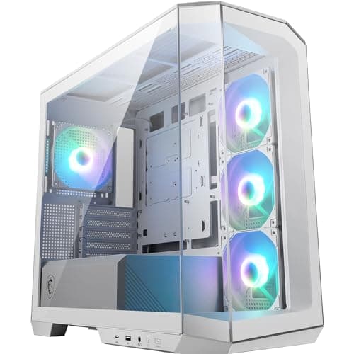 MSI MAG PANO M100R PZ Weiß Micro-ATX PC-Gehäuse - 3 x 120 mm Reverse-Blade ARGB-Lüfter und 1 x 120 mm ARGB-Lüfter mit Hub, GPU-Ständer, Staubfilter, 33 mm Kabelführungsraum, USB Typ-C (20Gbps)