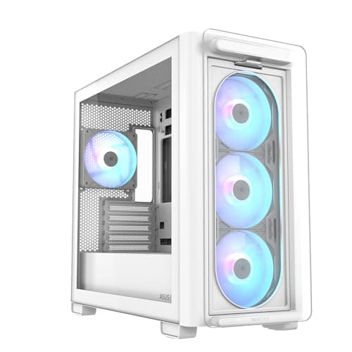 ASUS A23 Plus TG ARGB White microATX PC Gehäuse (vorinstallierte ARGB-Lüfter, Mesh Frontpanel, kompatibel mit Mainboards mit versteckten Anschlüssen, 360-mm-Radiatoren, 380-mm-Grafikkarten, weiß) Bild 3