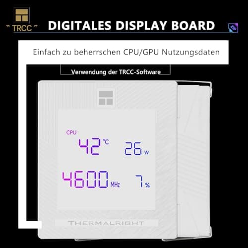 TR-Thermalright Phantom Spirit 120 Digital Snow CPU Kühler,Doppelturm mit 7 Wärmerohren,Dual PWM-Lüfter-2150U/min,Digital Display Board Top Cover, für AM5/AM4, Intel lga1851/1700/115x,Weiß Bild 6