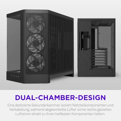 NZXT H6 RGB+ Kompaktes Dual-Chamber-ATX-PC-Gehäuse - Vorinstallierte RGB-Lüfter & Control Hub Lite - 360-mm-Radiator - Back-Connect-Ready - Nahtloses geschwungenes Glas - Schwarz Bild 6