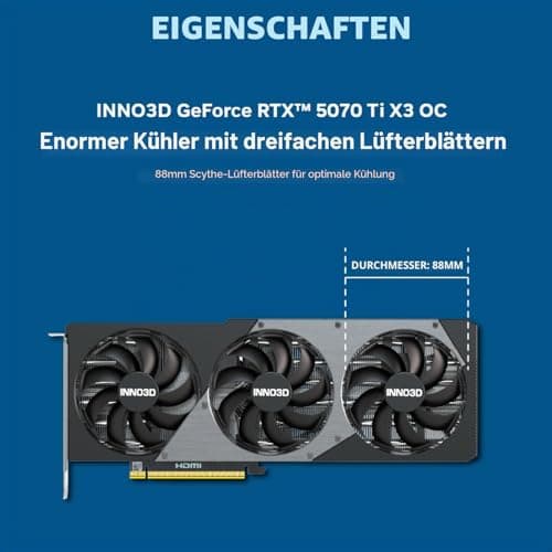 INNO3D NVIDIA GeForce RTX 5070 Ti X3 OC 16GB GDDR7 Gaming Graphics Card (Triple Fan, 2 Slot, Reflex 2 RTX AI DLSS4) Bild 6