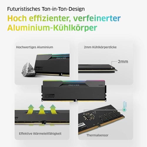 KLEVV CRAS V DDR5 RGB 32GB (2X 16GB) 6000MH/z CL28 Gaming-Arbeitsspeicher-Kit XMP 3.0 Hochleistungs-Übertaktung 28-36-36-76 – Schnelleres Gaming mit extrem niedrigem CL28 Bild 8