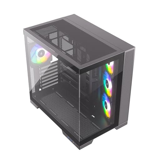 View A-RGB Black Midi Tower PC-Gehäuse Showcase, Frontpanel und Seitenfenster aus gehärtetem Glas, 4X 120mm RGB Lüfter, 4-Pin-PWM und 3-Pin Steurung, Abnehmbarer Deckel, USB-C, ATX/mATX/ITX Schwarz VIEW Bild 4