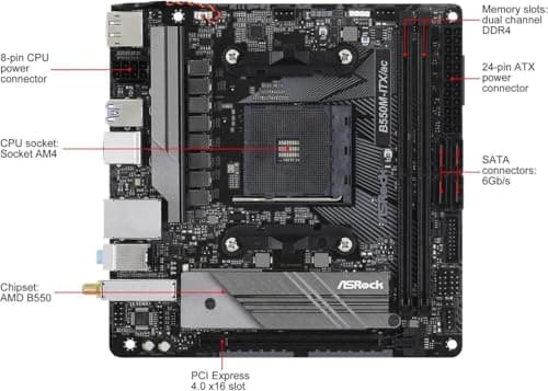 ASRock B550M-ITX/AC Mainboard mit AMD AM4 RyzenTM/Future AMD RyzenTM Prozessoren der 3. Generation, 700W Bild 5