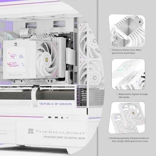 TR-Thermalright Phantom Spirit 120 Digital Snow CPU Kühler,Doppelturm mit 7 Wärmerohren,Dual PWM-Lüfter-2150U/min,Digital Display Board Top Cover, für AM5/AM4, Intel lga1851/1700/115x,Weiß Bild 4