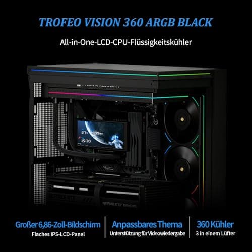 Thermalright Trofeo Vision 360 ARGB Schwarz CPU-Flüssigkeitskühler, für AM4/AM5, Intel LGA1851/1700,6,86-Zoll-Vollfarb-LCD-Display mit 1280x480 Auflösungen,magnetischer Panel-Bildschirm Bild 4
