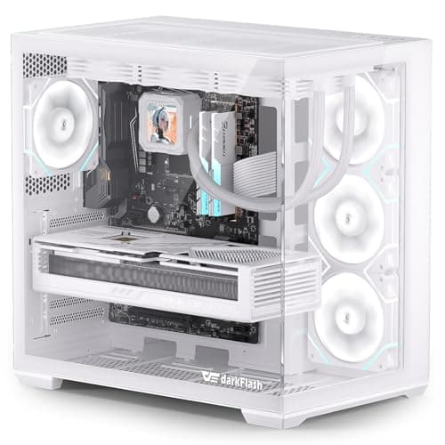 darkFlash C280 E-ATX PC-Gehäuse, Gaming-Gehäuse sechsseitiger Belüftung, Unterstützung bis zu 420mm AIO, vertikale GPU-Montage, Back-Connect, Typ-C, hoher Luftstrom, inklusive 4 PWM-Lüfter (Weiß) Bild 2
