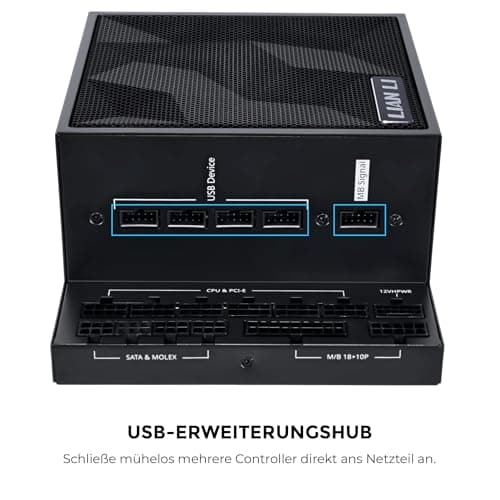 Lian Li Edge EG1000 PC Netzteil, 1000 Watt, PCIe 5.1, ATX 3.0 PSU | ATX 3.1, 80 Plus Platinum, modular, mit Sleeved Cable Kit, 12VHPWR für NVIDIA RTX, leiser Lüfter, integrierter USB Hub - Schwarz 1000W Black Bild 4