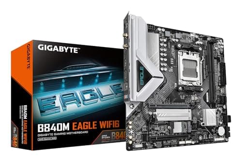 GIGABYTE B840M Eagle WIFI6 Mainboard – AMD Ryzen 9000 Prozessoren, 5+2+2 Phasen VRM, bis zu 7600 MHz DDR5 (O.C.), 1 x M.2 PCIe 4.0 + 1 x M.2 PCIe 3.0, Wi-Fi 6, 2.5 GbE LAN, USB 3.2 Gen 1