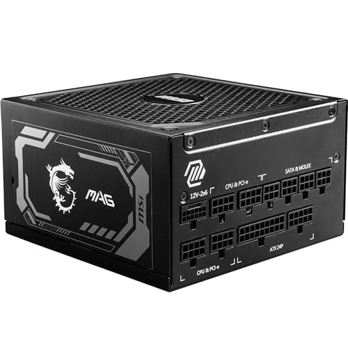 MSI MAG A1250GL PCIE5 Power Supply Unit, 1250W, 80 Plus Gold, ATX 3.1, PCIe 5.1 GPU Support, ATX PSU, Black Flat Cable