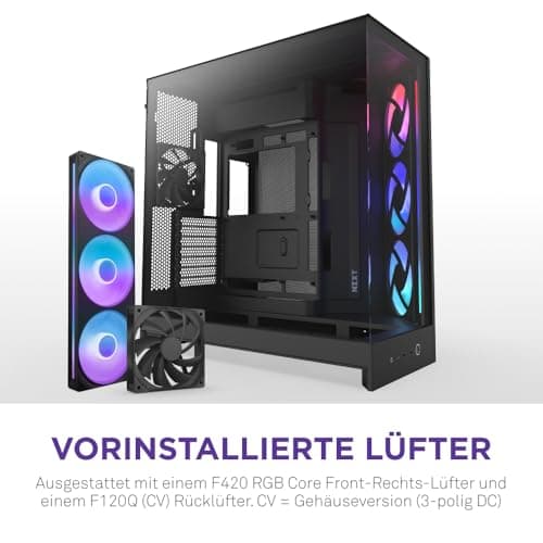 NZXT H9 Flow RGB (2025) – Großes Dual-Kammer ATX Mid-Tower Airflow PC-Gehäuse – Enthält 1 x 420mm RGB-Lüftereinheit & 1 x 120mm Lüfter – 420mm Radiatorunterstützung – Gehärtetes Glas – Schwarz Schwarz Flow RGB Bild 6