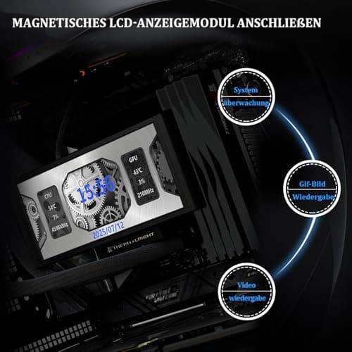 Thermalright Trofeo Vision 360 ARGB Schwarz CPU-Flüssigkeitskühler, für AM4/AM5, Intel LGA1851/1700,6,86-Zoll-Vollfarb-LCD-Display mit 1280x480 Auflösungen,magnetischer Panel-Bildschirm Bild 6