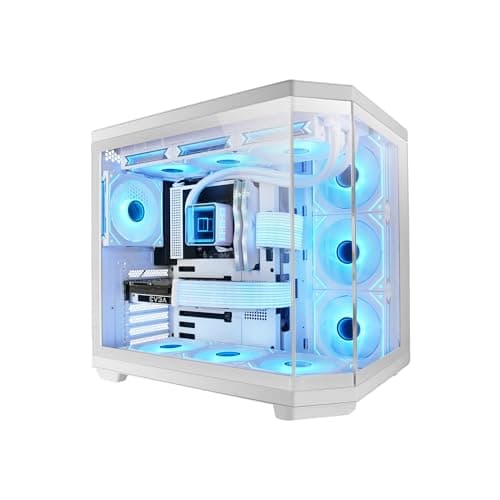 Mars Gaming MC-3TCORE, Custom ATX Gaming Gehäuse, Abnehmbares Fenster aus Dreifachglas, Dual-Kamera, Reverse Connector Backplane Kompatibler Semitower, Unterstützung für Flüssigkeitskühlung, Weiß