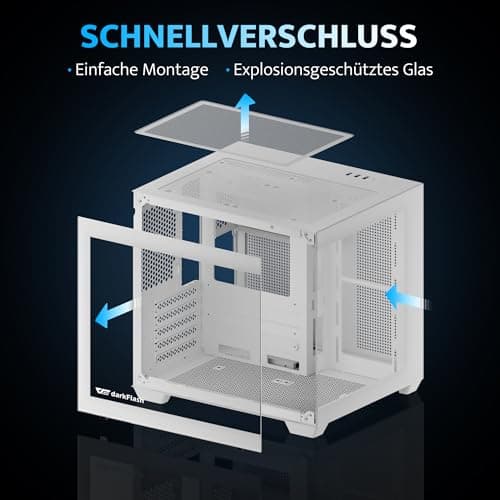 darkFlash ITX-PC-Gehäuse, Vorinstalliert mit 3 PWM-ARGB-Lüftern, Computergehäuse, ITX-Gehäuse mit Vollansicht und Doppeltem Hartglas, Mini-Größe, Unterstützt 240 mm AIO (C275P) (Weiß) Bild 4